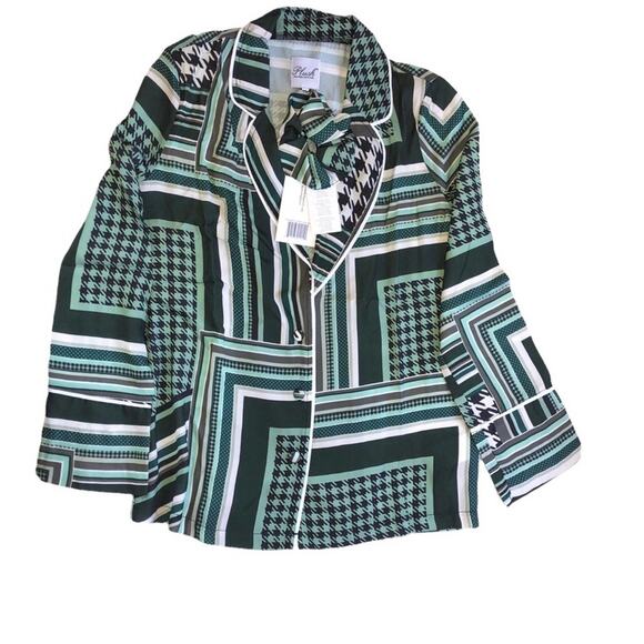 Plush Revolve green patchwork Silky Scrunchie pajama set NEW sz XS - Picture 2 of 12